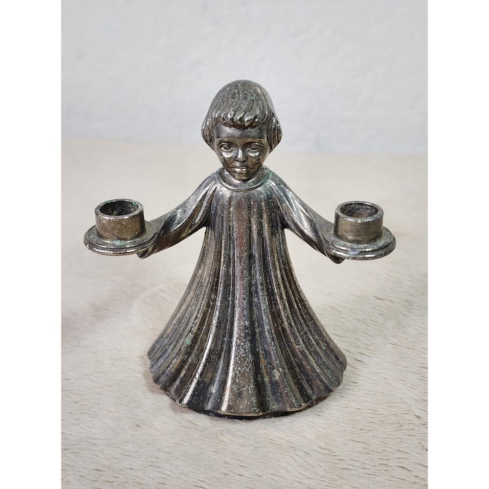 Mini Choir Boy Candle Holder Silver Plated 3 1/4" Holiday Christmas 90's Vintage